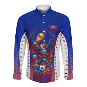 Personalized Haiti Football Eagle Champions Long Sleeve Button Shirt Les Grenadiers Soccer Trophy 2026 Heritage Flag