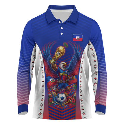 Personalized Haiti Football Eagle Champions Long Sleeve Polo Shirt Les Grenadiers Soccer Trophy 2026 Heritage Flag