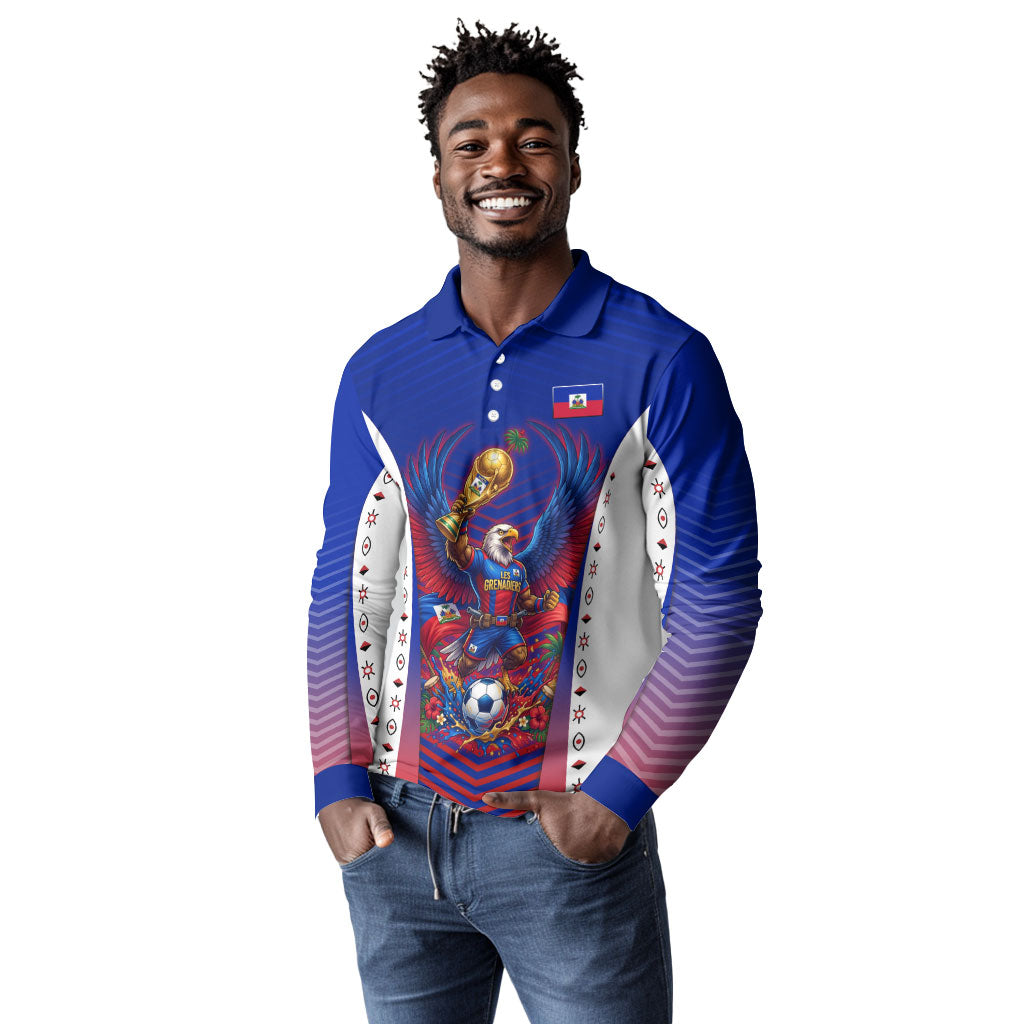 Personalized Haiti Football Eagle Champions Long Sleeve Polo Shirt Les Grenadiers Soccer Trophy 2026 Heritage Flag