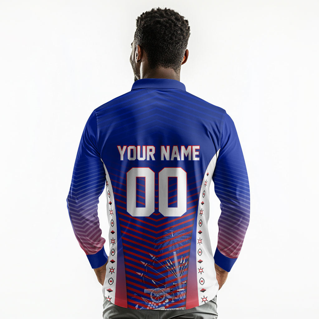 Personalized Haiti Football Eagle Champions Long Sleeve Polo Shirt Les Grenadiers Soccer Trophy 2026 Heritage Flag