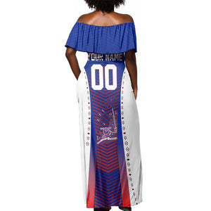 Personalized Haiti Football Eagle Champions Off Shoulder Maxi Dress Les Grenadiers Soccer Trophy 2026 Heritage Flag