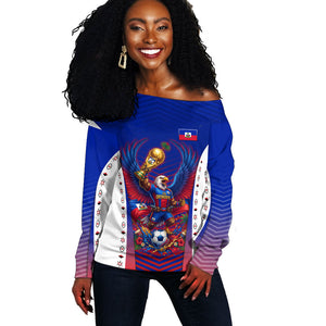 Personalized Haiti Football Eagle Champions Off Shoulder Sweater Les Grenadiers Soccer Trophy 2026 Heritage Flag