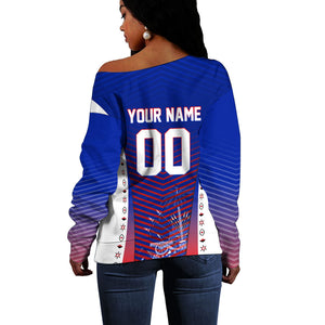 Personalized Haiti Football Eagle Champions Off Shoulder Sweater Les Grenadiers Soccer Trophy 2026 Heritage Flag