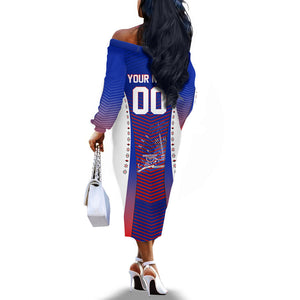 Personalized Haiti Football Eagle Champions Off The Shoulder Long Sleeve Dress Les Grenadiers Soccer Trophy 2026 Heritage Flag
