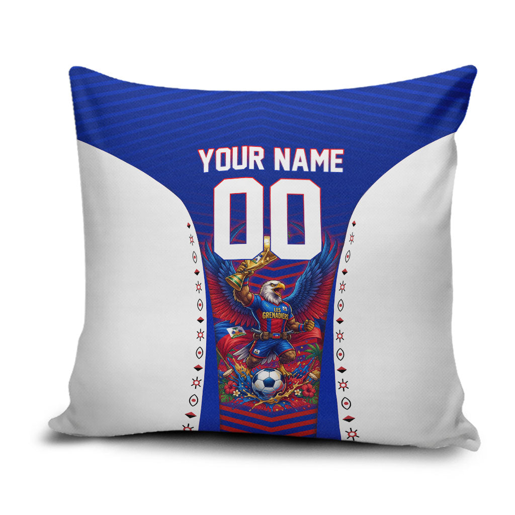Personalized Haiti Football Eagle Champions Pillow Cover Les Grenadiers Soccer Trophy 2026 Heritage Flag