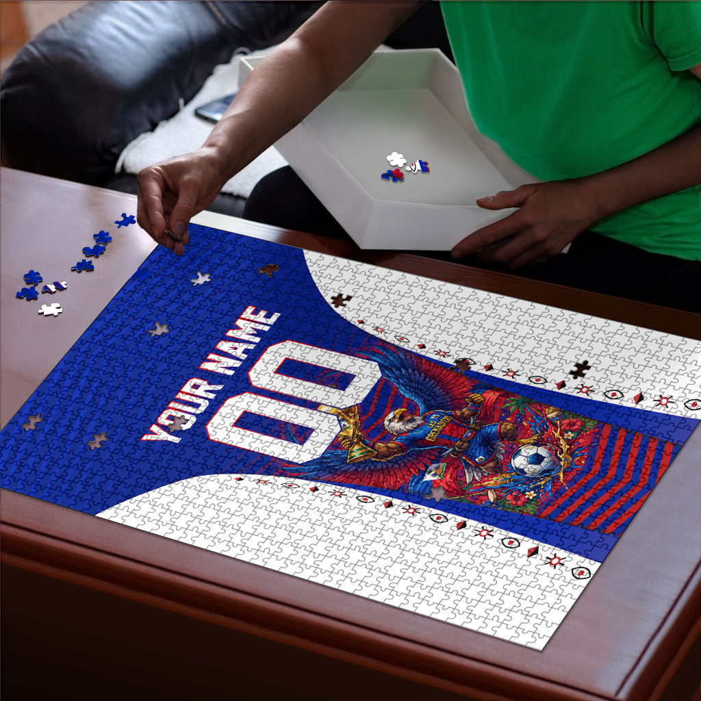 Personalized Haiti Football Eagle Champions Puzzle Les Grenadiers Soccer Trophy 2026 Heritage Flag