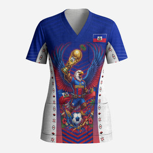 Personalized Haiti Football Eagle Champions Scrub Top Les Grenadiers Soccer Trophy 2026 Heritage Flag