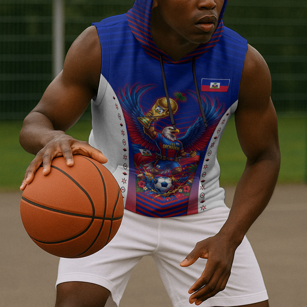 Personalized Haiti Football Eagle Champions Sleeveless Hoodie Les Grenadiers Soccer Trophy 2026 Heritage Flag