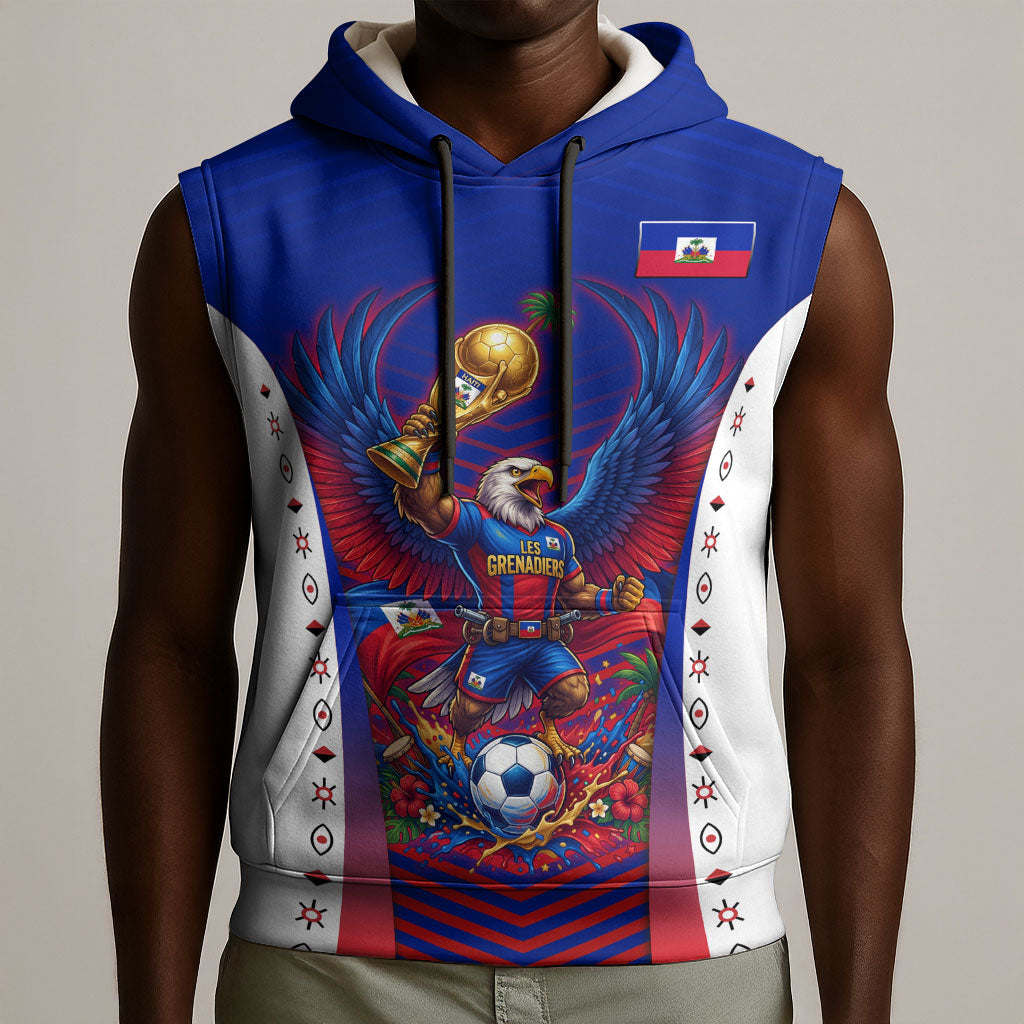 Personalized Haiti Football Eagle Champions Sleeveless Hoodie Les Grenadiers Soccer Trophy 2026 Heritage Flag