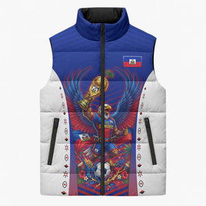 Personalized Haiti Football Eagle Champions Sleeveless Puffer Jacket Les Grenadiers Soccer Trophy 2026 Heritage Flag