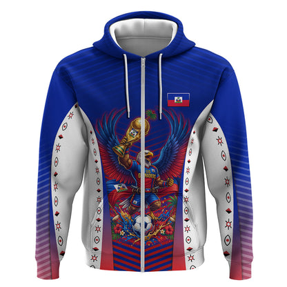 Personalized Haiti Football Eagle Champions Zip Hoodie Les Grenadiers Soccer Trophy 2026 Heritage Flag