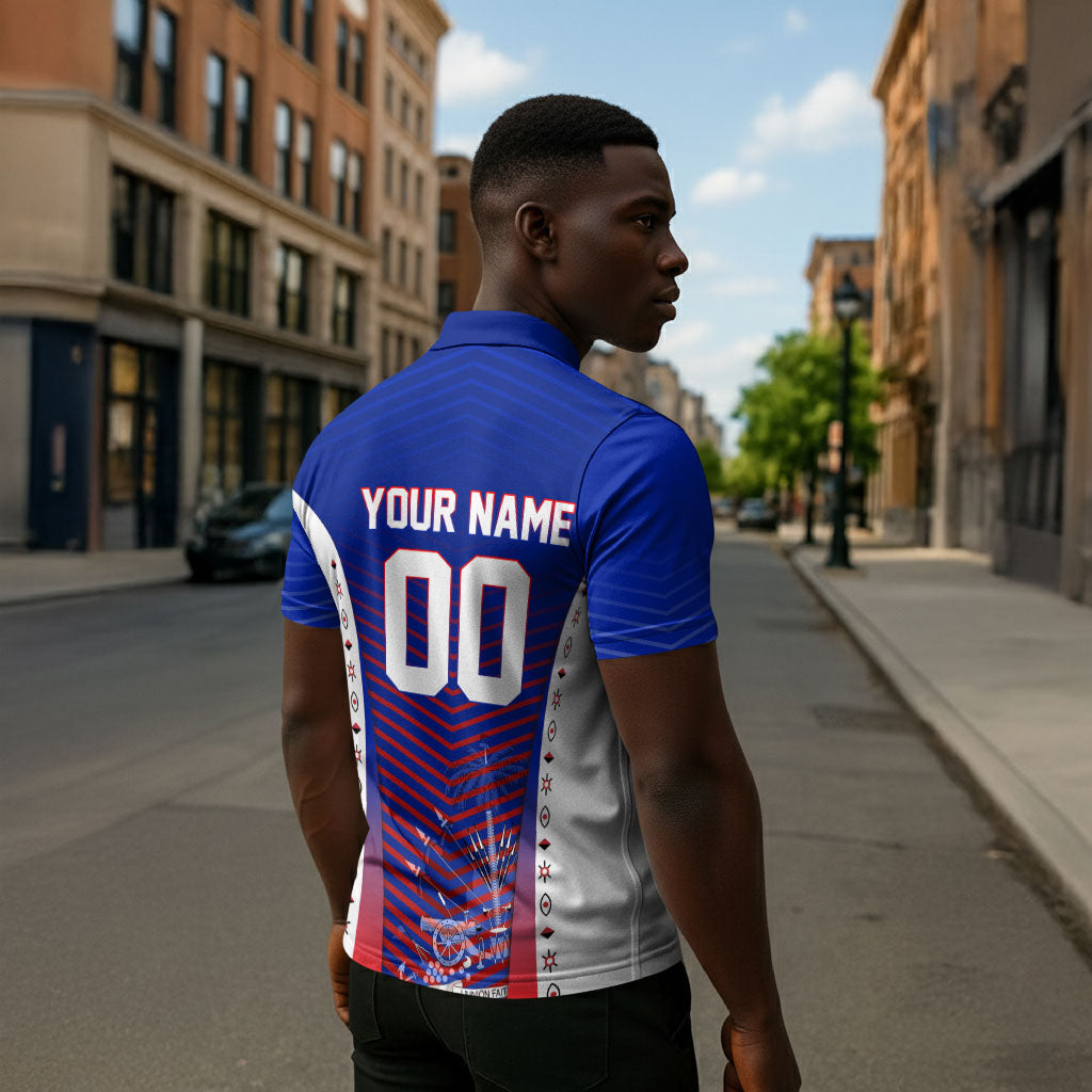 Personalized Haiti Football Eagle Champions Zipper Polo Shirt Les Grenadiers Soccer Trophy 2026 Heritage Flag
