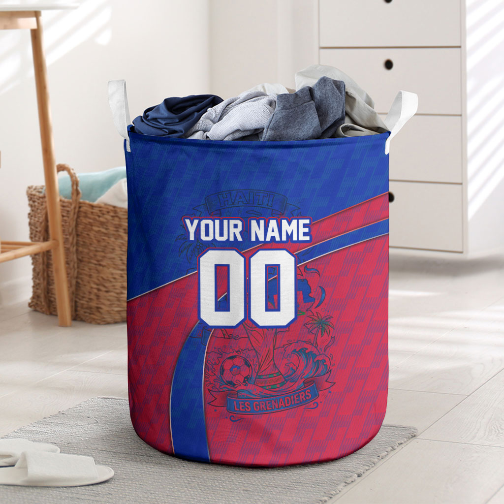 Personalized Haiti Soccer Les Grenadiers Laundry Basket Championship Football 2026 Trophy Haitian Flag Map