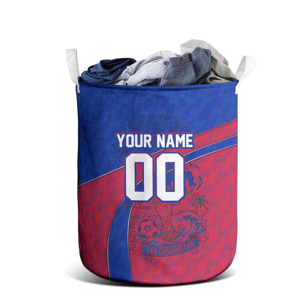Personalized Haiti Soccer Les Grenadiers Laundry Basket Championship Football 2026 Trophy Haitian Flag Map