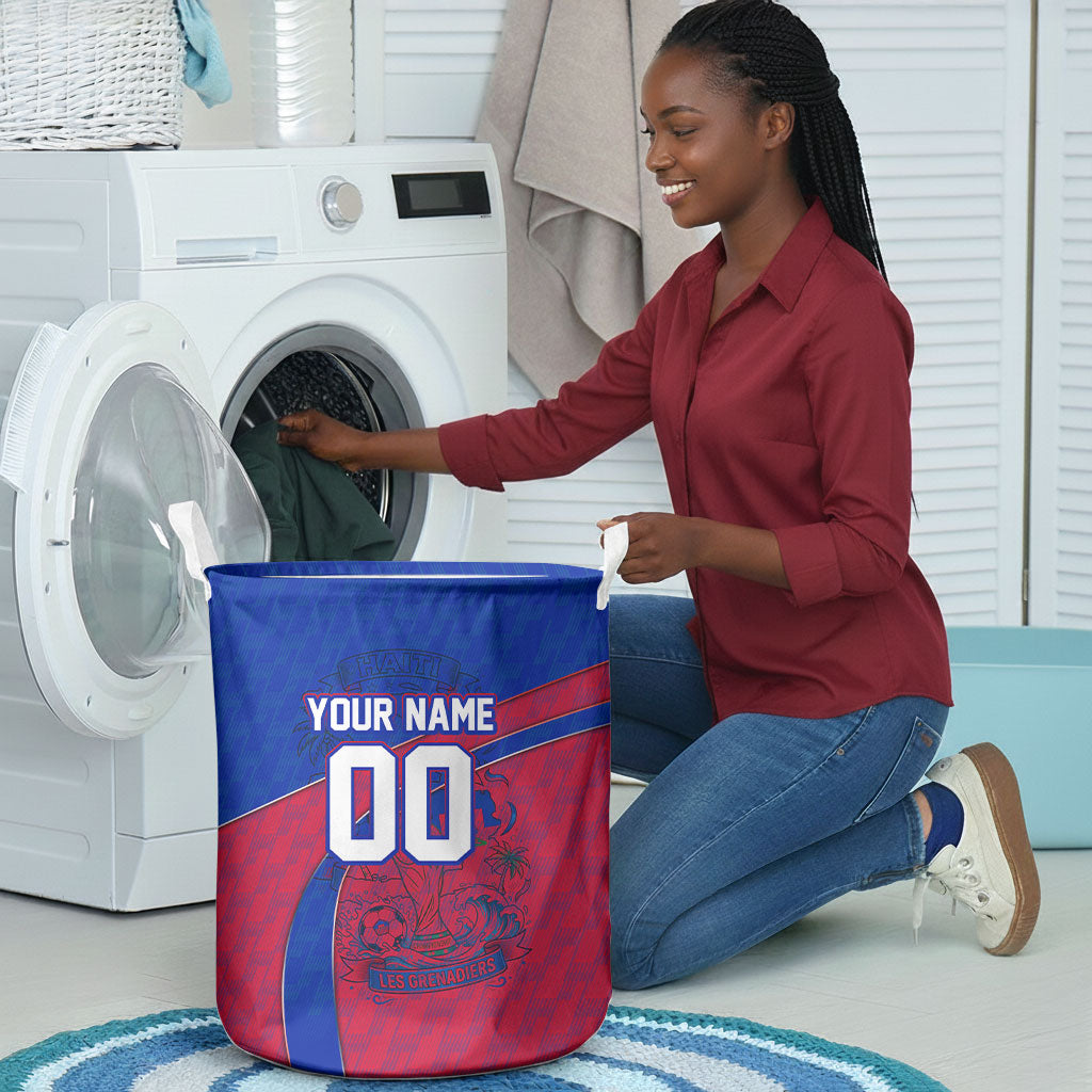 Personalized Haiti Soccer Les Grenadiers Laundry Basket Championship Football 2026 Trophy Haitian Flag Map