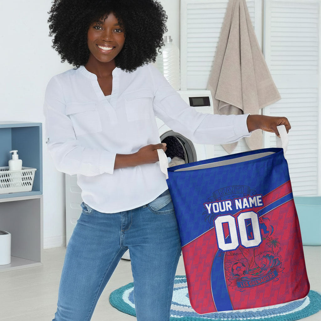 Personalized Haiti Soccer Les Grenadiers Laundry Basket Championship Football 2026 Trophy Haitian Flag Map