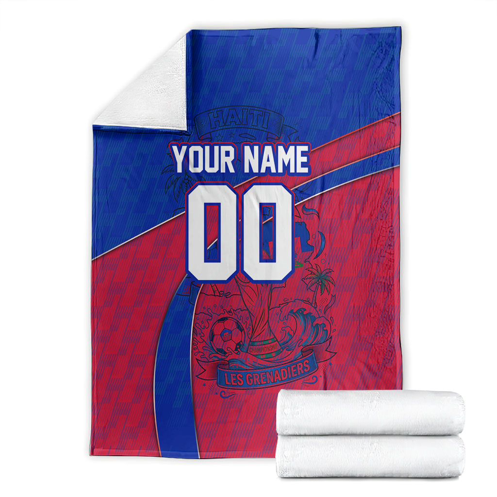 Personalized Haiti Soccer Les Grenadiers Blanket Championship Football 2026 Trophy Haitian Flag Map