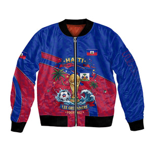 Personalized Haiti Soccer Les Grenadiers Bomber Jacket Championship Football 2026 Trophy Haitian Flag Map
