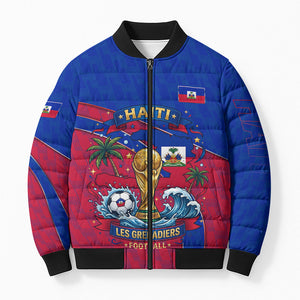 Personalized Haiti Soccer Les Grenadiers Bomber Puffer Jacket Championship Football 2026 Trophy Haitian Flag Map