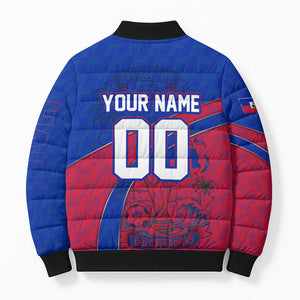Personalized Haiti Soccer Les Grenadiers Bomber Puffer Jacket Championship Football 2026 Trophy Haitian Flag Map