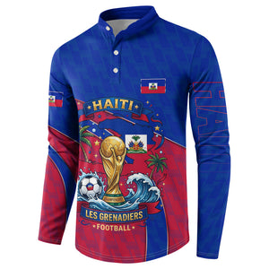 Personalized Haiti Soccer Les Grenadiers Button Sweatshirt Championship Football 2026 Trophy Haitian Flag Map