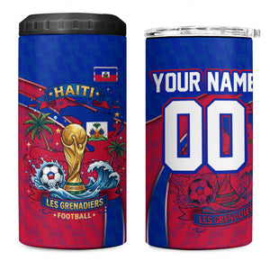 Personalized Haiti Soccer Les Grenadiers 4 in 1 Can Cooler Tumbler Championship Football 2026 Trophy Haitian Flag Map
