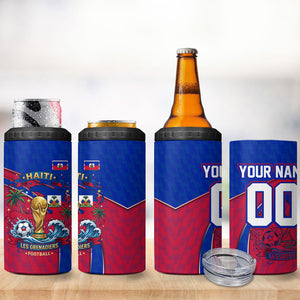 Personalized Haiti Soccer Les Grenadiers 4 in 1 Can Cooler Tumbler Championship Football 2026 Trophy Haitian Flag Map