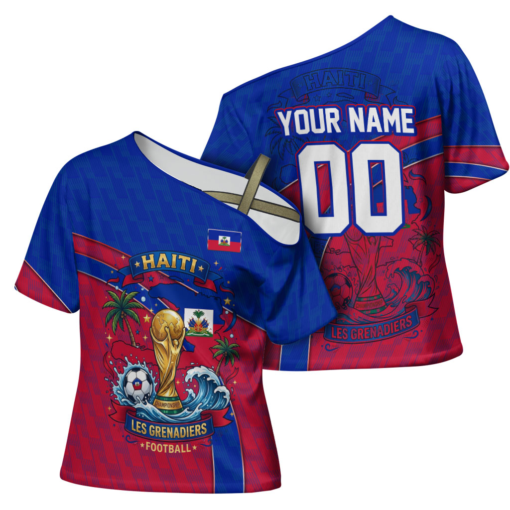 Personalized Haiti Soccer Les Grenadiers Cross Shoulder Shirt Championship Football 2026 Trophy Haitian Flag Map