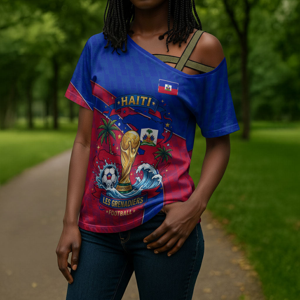 Personalized Haiti Soccer Les Grenadiers Cross Shoulder Shirt Championship Football 2026 Trophy Haitian Flag Map