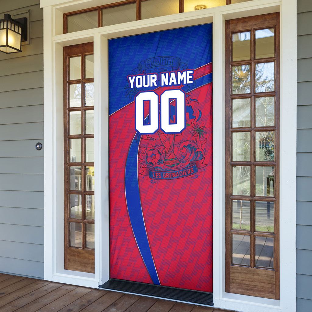 Personalized Haiti Soccer Les Grenadiers Door Cover Championship Football 2026 Trophy Haitian Flag Map
