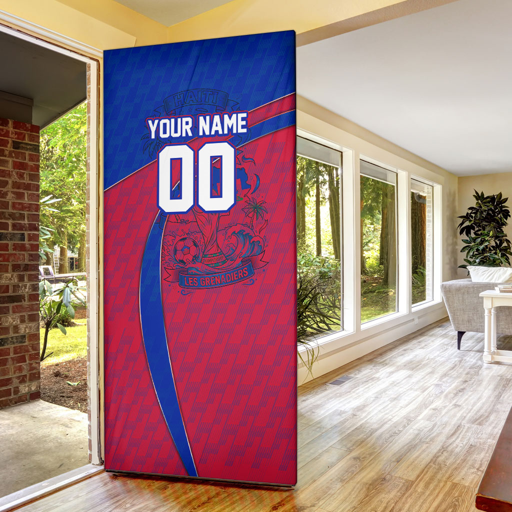 Personalized Haiti Soccer Les Grenadiers Door Cover Championship Football 2026 Trophy Haitian Flag Map