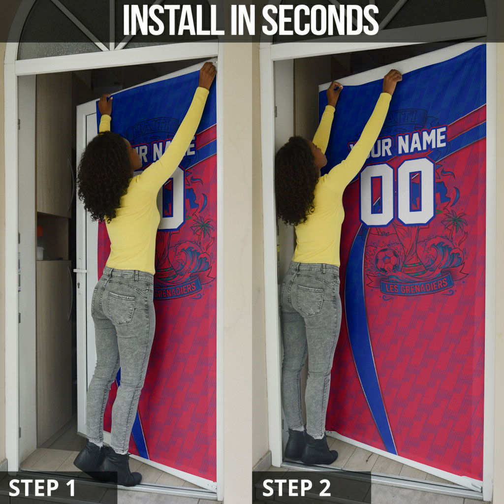 Personalized Haiti Soccer Les Grenadiers Door Cover Championship Football 2026 Trophy Haitian Flag Map