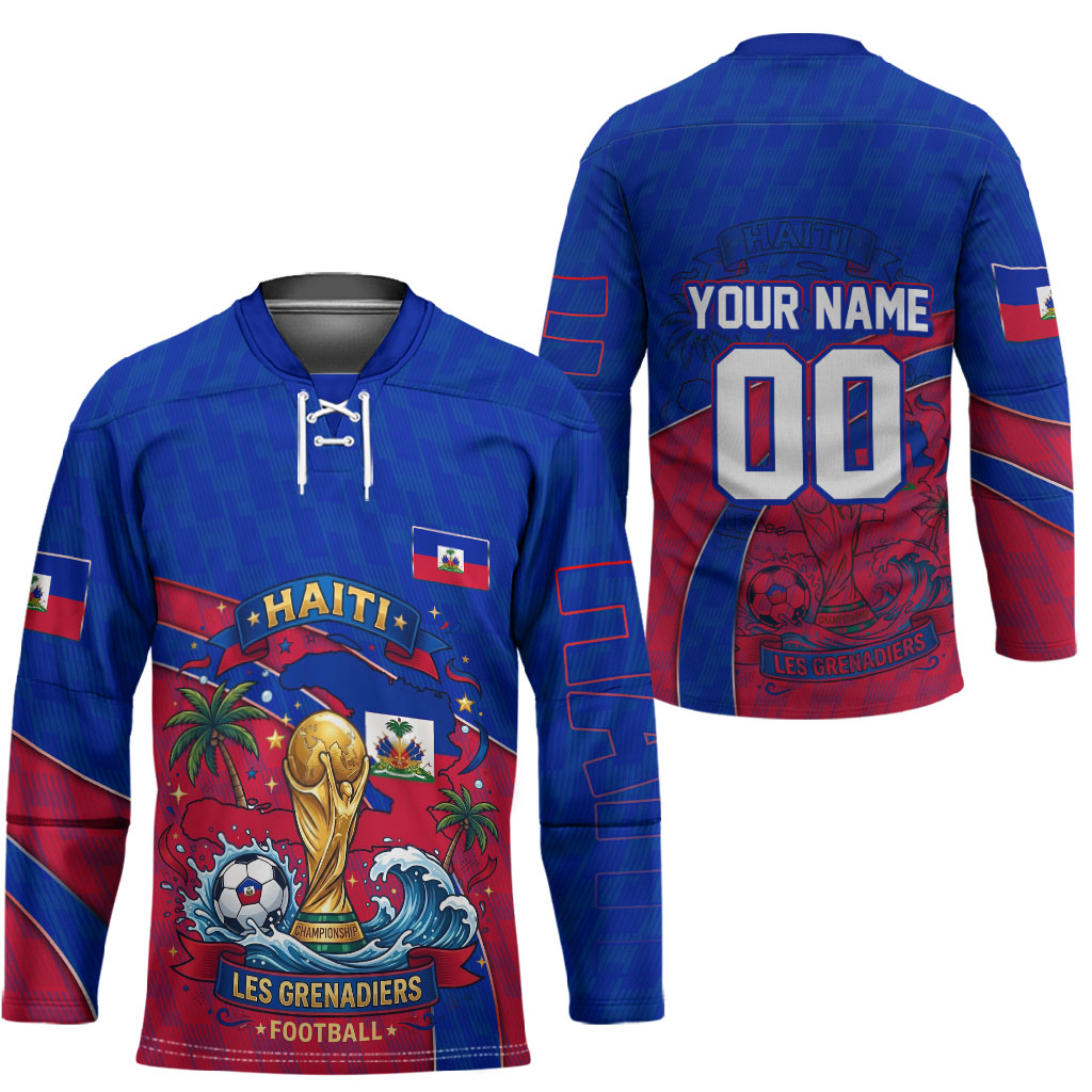 Personalized Haiti Soccer Les Grenadiers Hockey Jersey Championship Football 2026 Trophy Haitian Flag Map