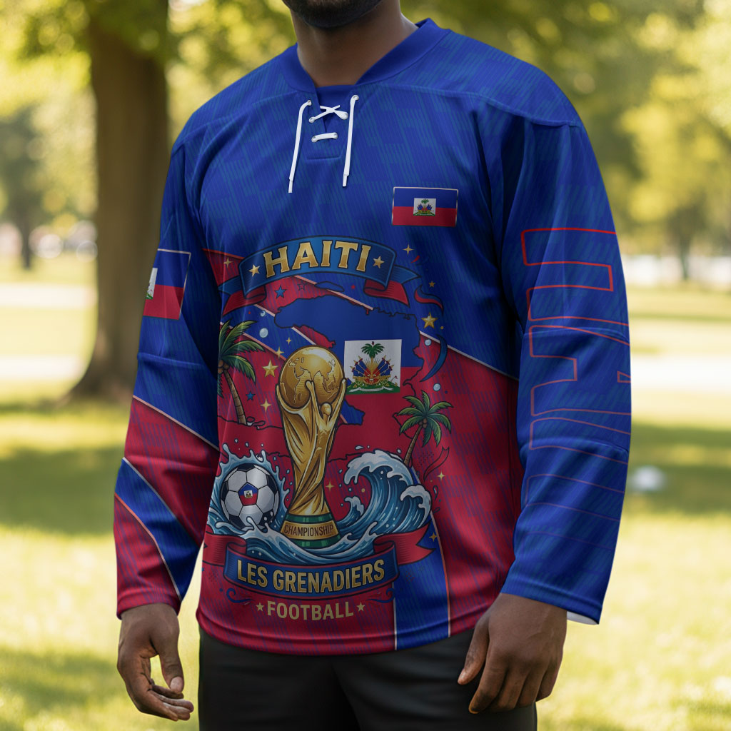 Personalized Haiti Soccer Les Grenadiers Hockey Jersey Championship Football 2026 Trophy Haitian Flag Map