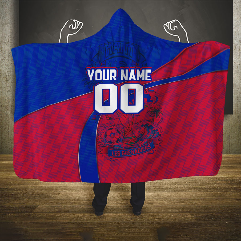 Personalized Haiti Soccer Les Grenadiers Hooded Blanket Championship Football 2026 Trophy Haitian Flag Map