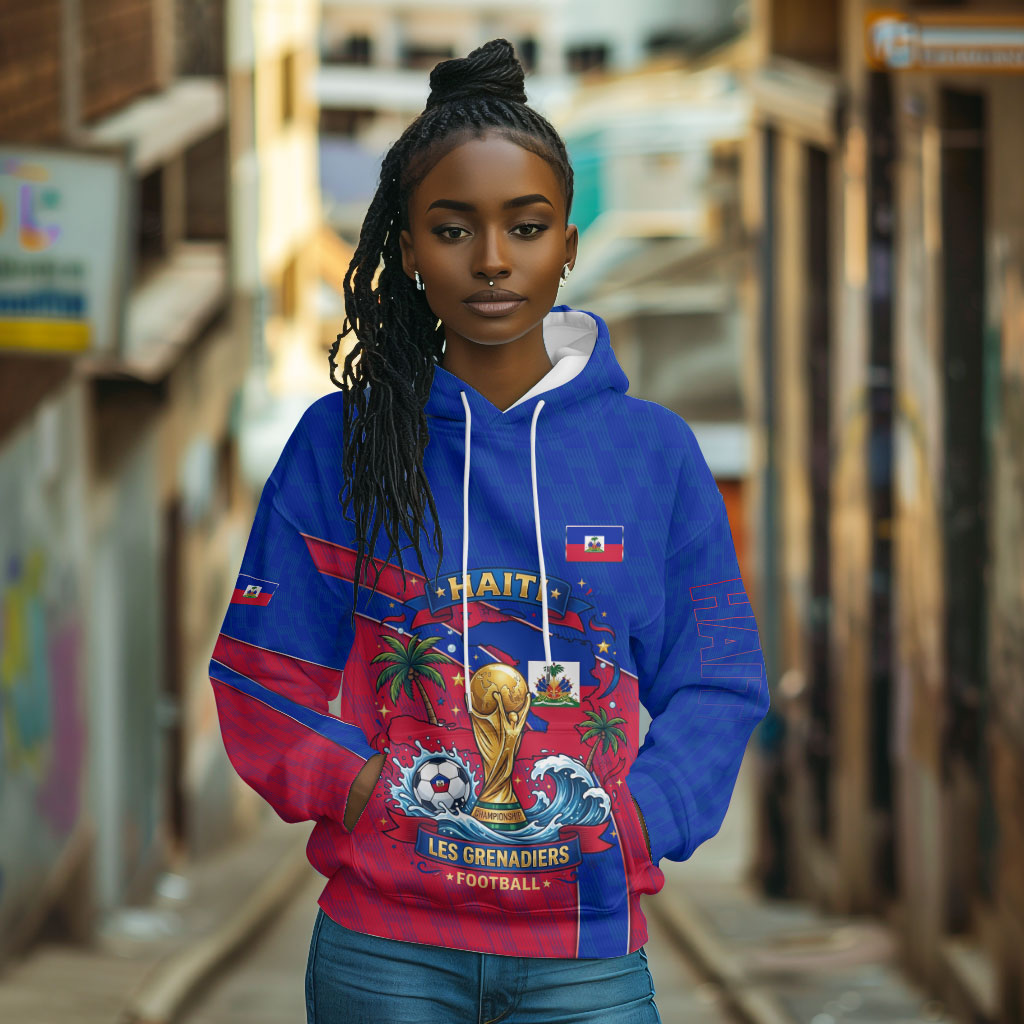 Personalized Haiti Soccer Les Grenadiers Hoodie Championship Football 2026 Trophy Haitian Flag Map