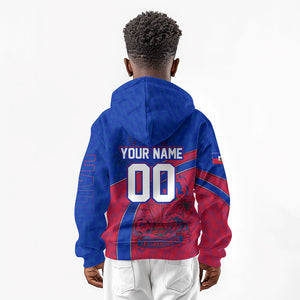 Personalized Haiti Soccer Les Grenadiers Kid Hoodie Championship Football 2026 Trophy Haitian Flag Map
