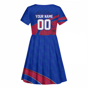 Personalized Haiti Soccer Les Grenadiers Kid Short Sleeve Dress Championship Football 2026 Trophy Haitian Flag Map