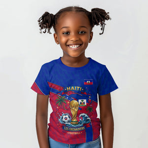 Personalized Haiti Soccer Les Grenadiers Kid T shirt Championship Football 2026 Trophy Haitian Flag Map