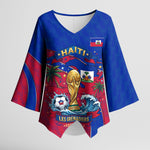 Personalized Haiti Soccer Les Grenadiers Kimono Sleeve Blouse Championship Football 2026 Trophy Haitian Flag Map