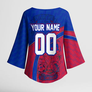 Personalized Haiti Soccer Les Grenadiers Kimono Sleeve Blouse Championship Football 2026 Trophy Haitian Flag Map