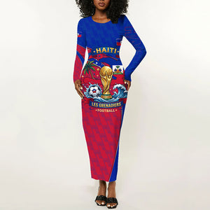 Personalized Haiti Soccer Les Grenadiers Long Sleeve Bodycon Dress Championship Football 2026 Trophy Haitian Flag Map