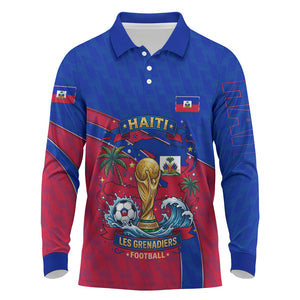Personalized Haiti Soccer Les Grenadiers Long Sleeve Polo Shirt Championship Football 2026 Trophy Haitian Flag Map