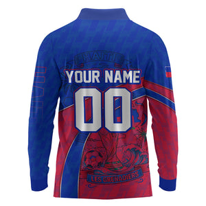 Personalized Haiti Soccer Les Grenadiers Long Sleeve Polo Shirt Championship Football 2026 Trophy Haitian Flag Map
