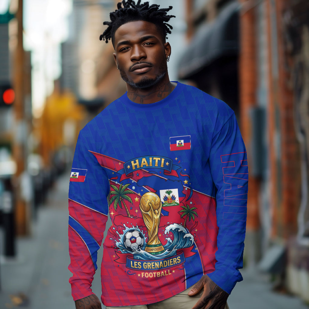Personalized Haiti Soccer Les Grenadiers Long Sleeve Shirt Championship Football 2026 Trophy Haitian Flag Map