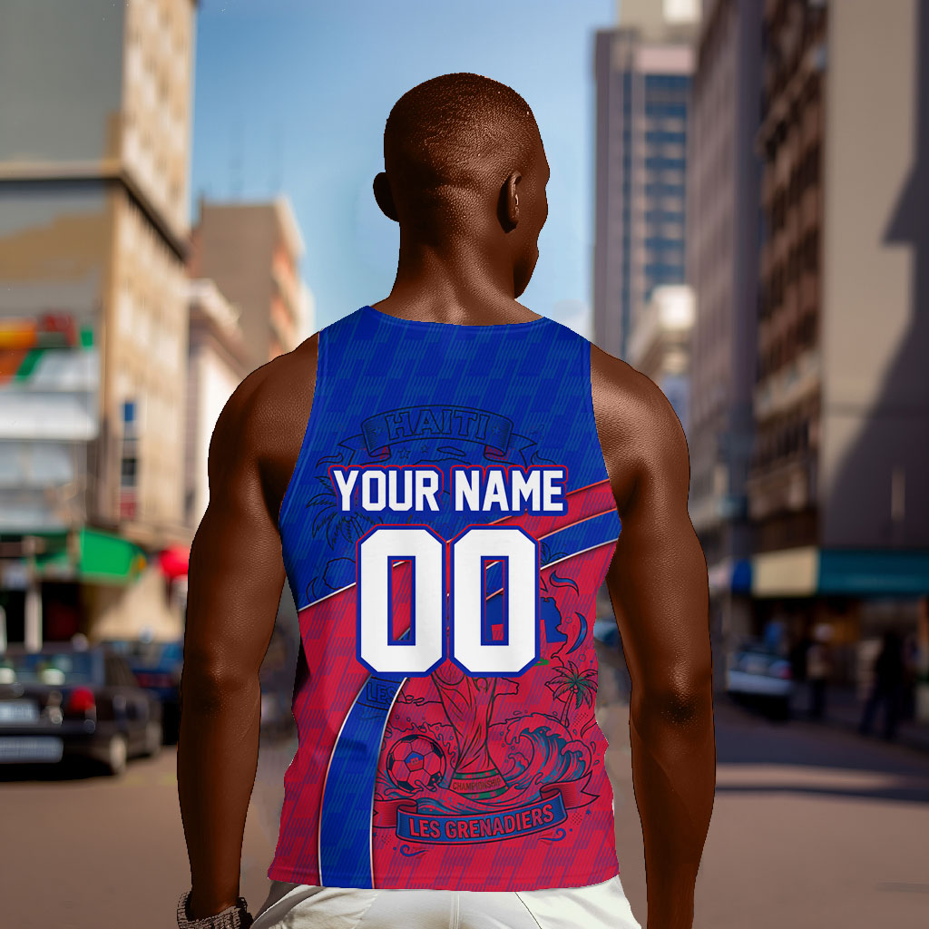Personalized Haiti Soccer Les Grenadiers Men Tank Top Championship Football 2026 Trophy Haitian Flag Map