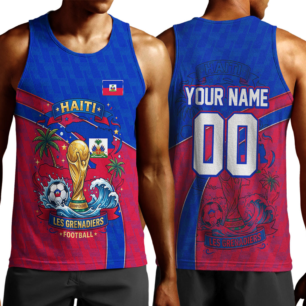 Personalized Haiti Soccer Les Grenadiers Men Tank Top Championship Football 2026 Trophy Haitian Flag Map