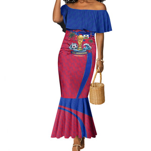 Personalized Haiti Soccer Les Grenadiers Mermaid Dress Championship Football 2026 Trophy Haitian Flag Map