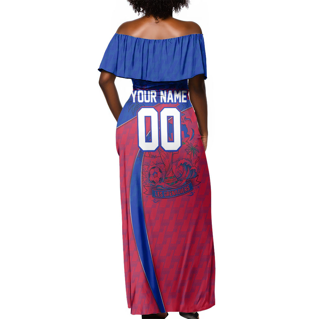 Personalized Haiti Soccer Les Grenadiers Off Shoulder Maxi Dress Championship Football 2026 Trophy Haitian Flag Map