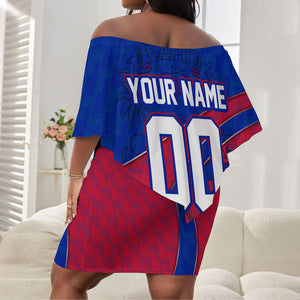 Personalized Haiti Soccer Les Grenadiers Off Shoulder Short Dress Championship Football 2026 Trophy Haitian Flag Map